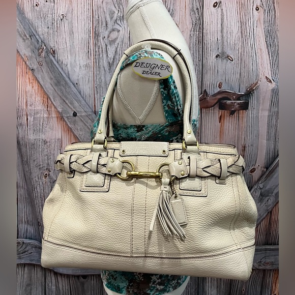 Authentic COACH Hampton Off White Leather Carryall Satchel 10529 GUC! - Picture 2 of 12